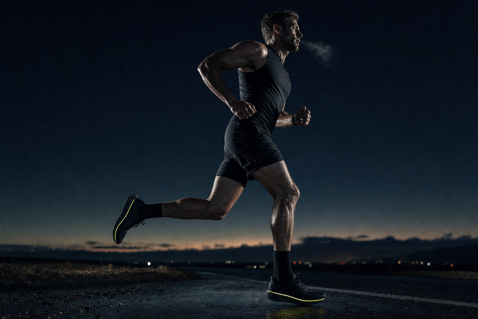 Athlete training before dawn
